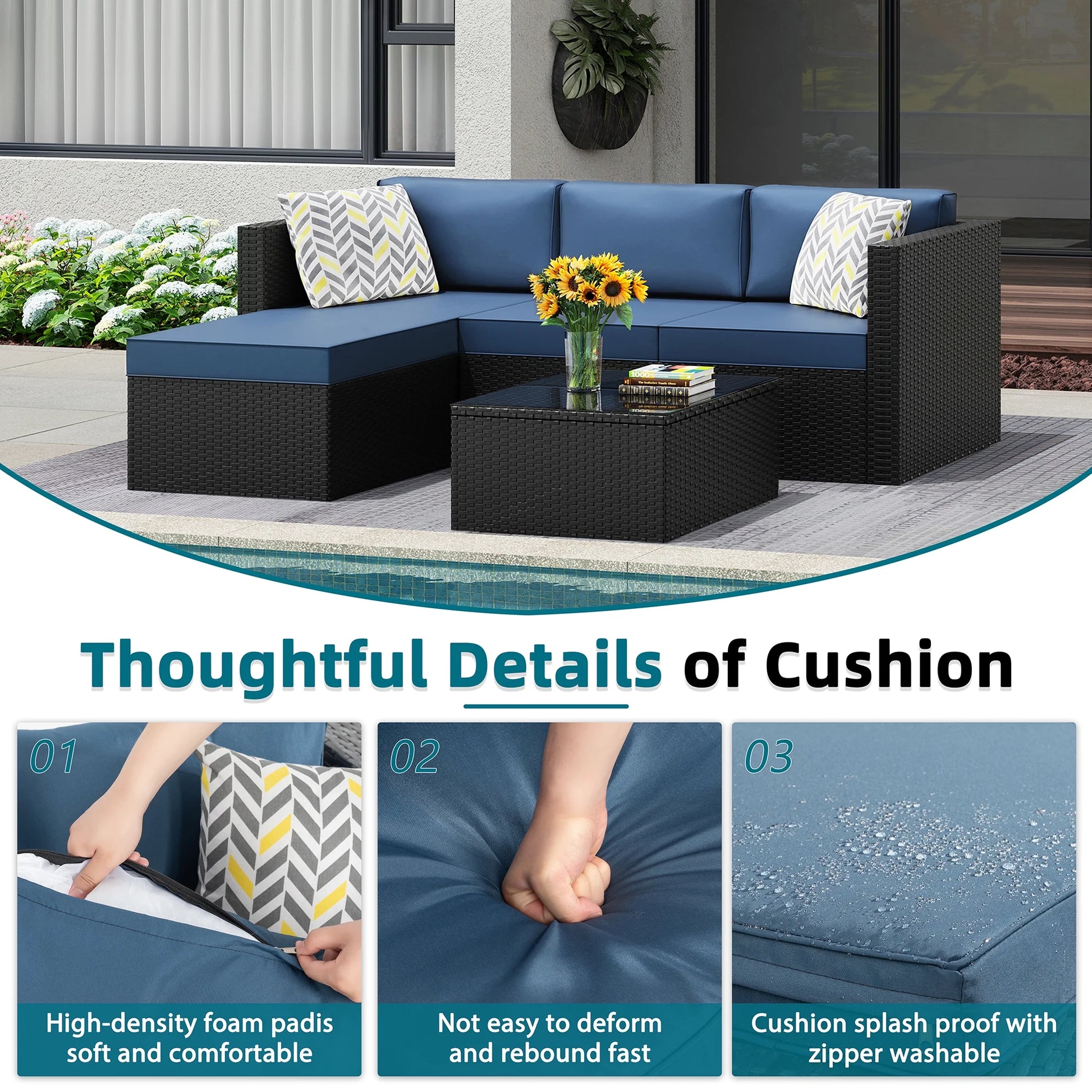 3 Piece Khaki Outdoor Furniture Sectional Sofa Patio Set with Silver Gray Rattan Wicker