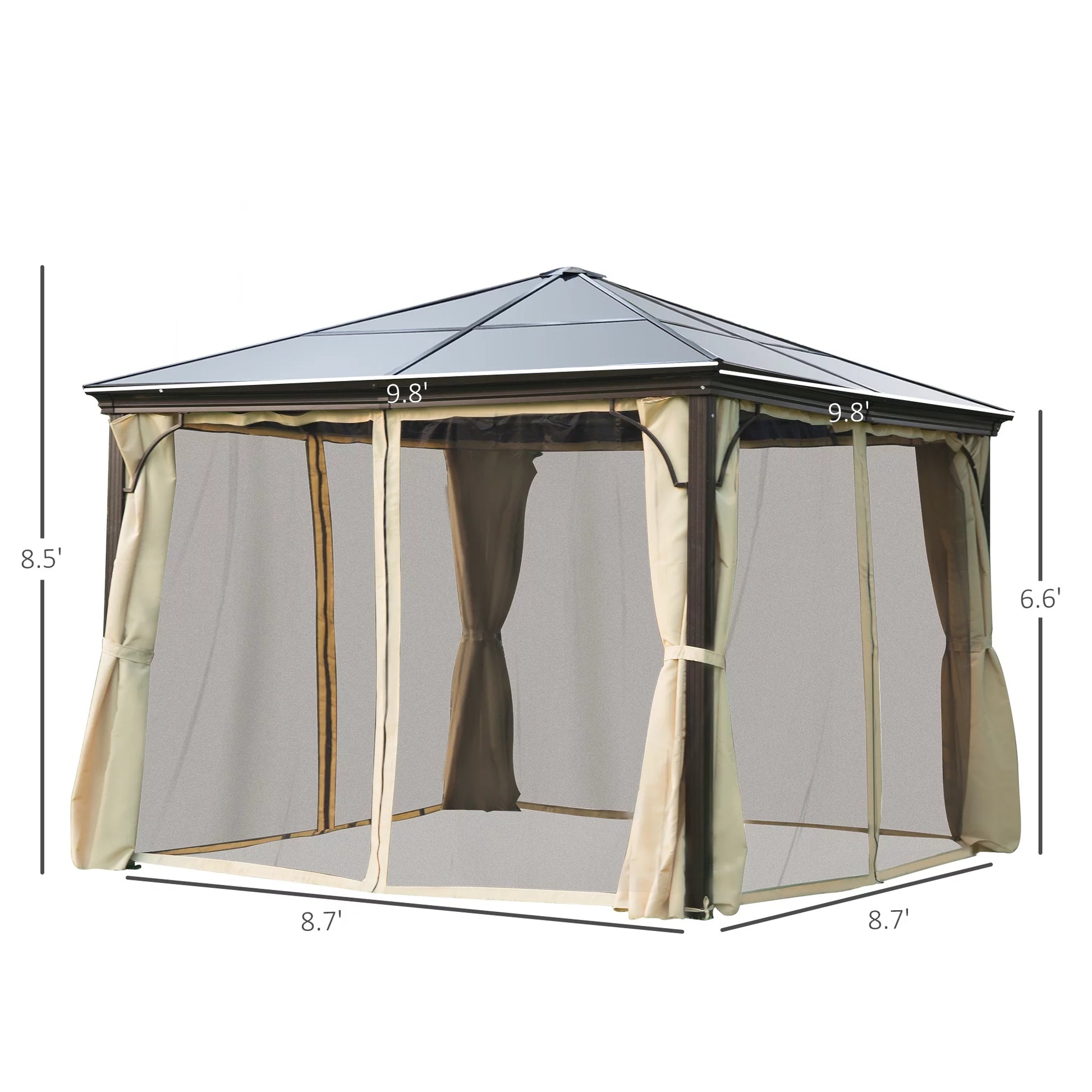 12' X 14' Hardtop Gazebo Canopy with Polycarbonate Roof, Aluminum Frame, Permanent Pavilion Outdoor Gazebo with Netting, for Patio, Garden, Backyard, Deck, Lawn