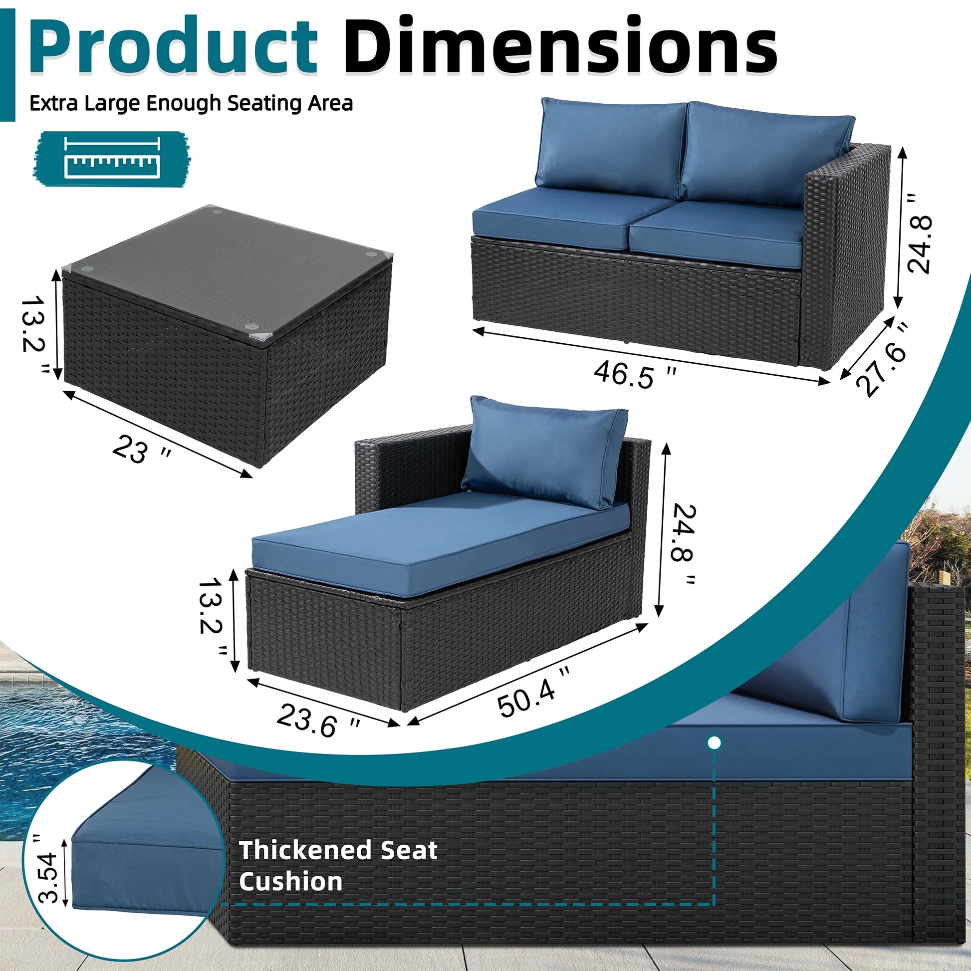 3 Piece Khaki Outdoor Furniture Sectional Sofa Patio Set with Silver Gray Rattan Wicker