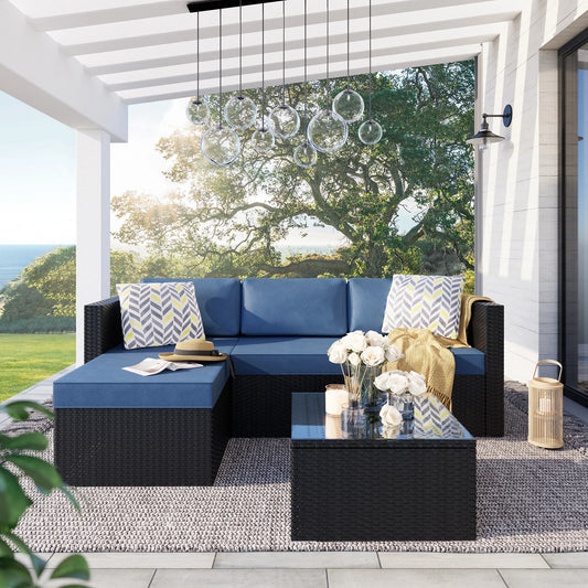 3 Piece Khaki Outdoor Furniture Sectional Sofa Patio Set with Silver Gray Rattan Wicker