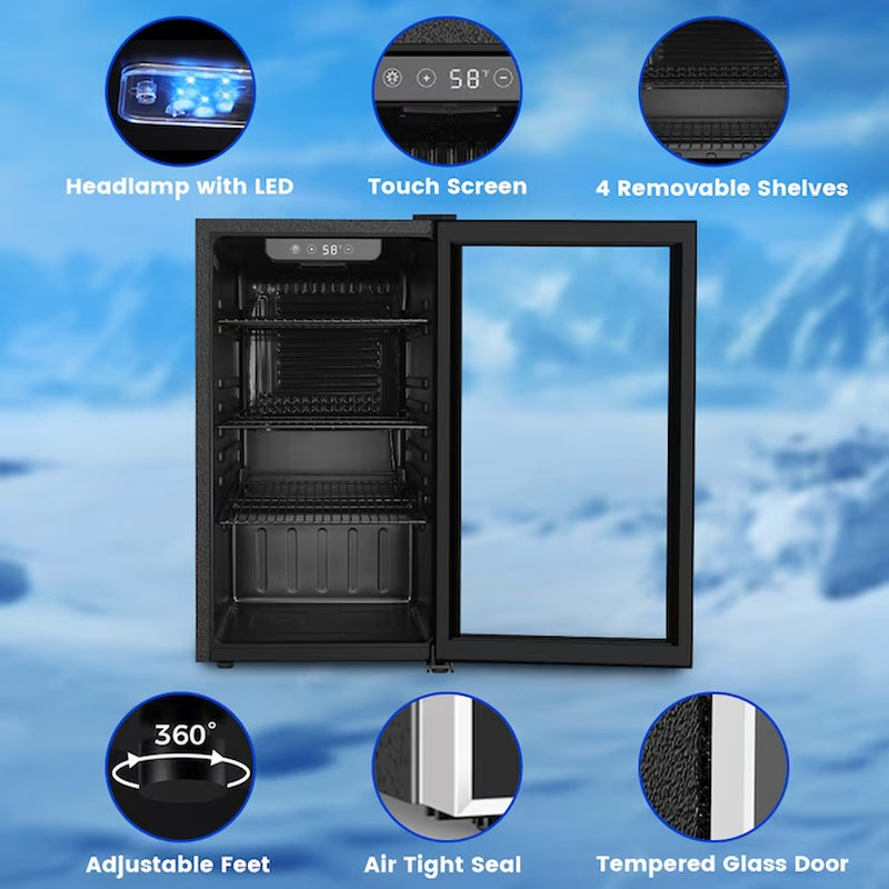 17.5-In W 130-Can Capacity Black Freestanding Beverage Refrigerator with Glass Door