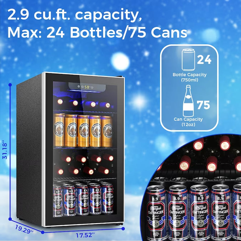 17.5-In W 130-Can Capacity Black Freestanding Beverage Refrigerator with Glass Door