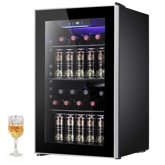 17.5-In W 130-Can Capacity Black Freestanding Beverage Refrigerator with Glass Door