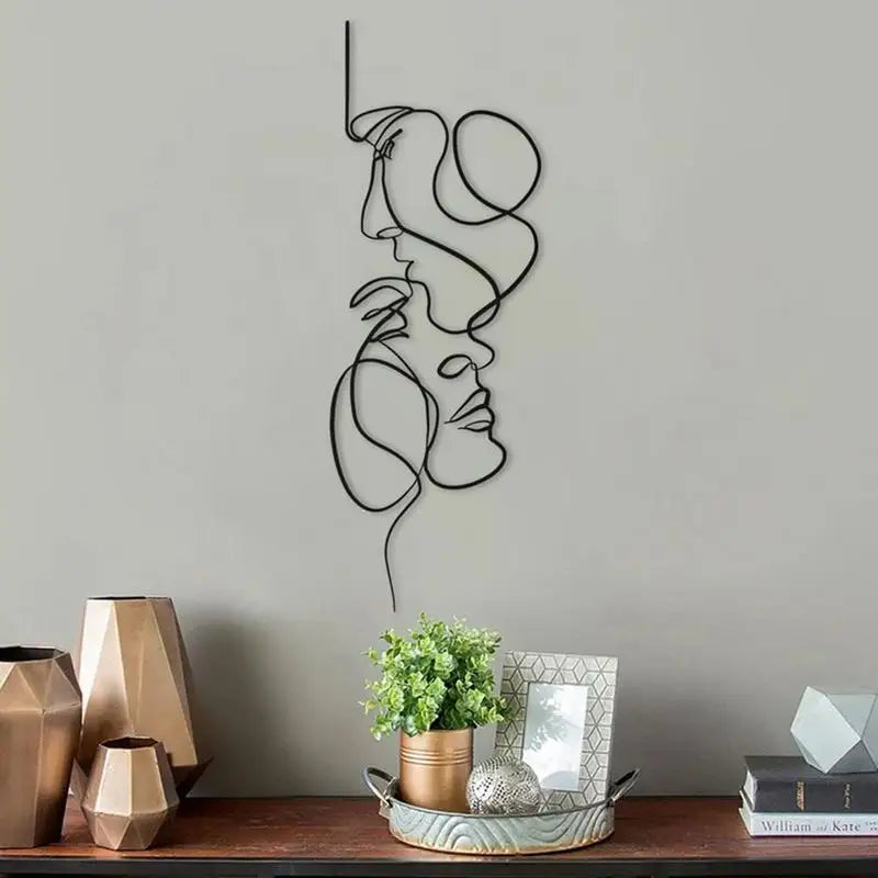 Metal Wall Art Decor Minimalist Facial Line Wall Decor Abstract Iron Wall Sculpture Minimalist Sculpture for Living Room Bedroom