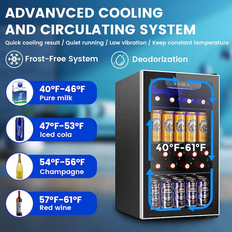 17.5-In W 130-Can Capacity Black Freestanding Beverage Refrigerator with Glass Door