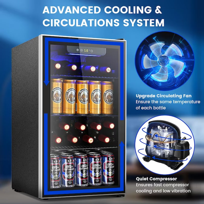 17.5-In W 130-Can Capacity Black Freestanding Beverage Refrigerator with Glass Door