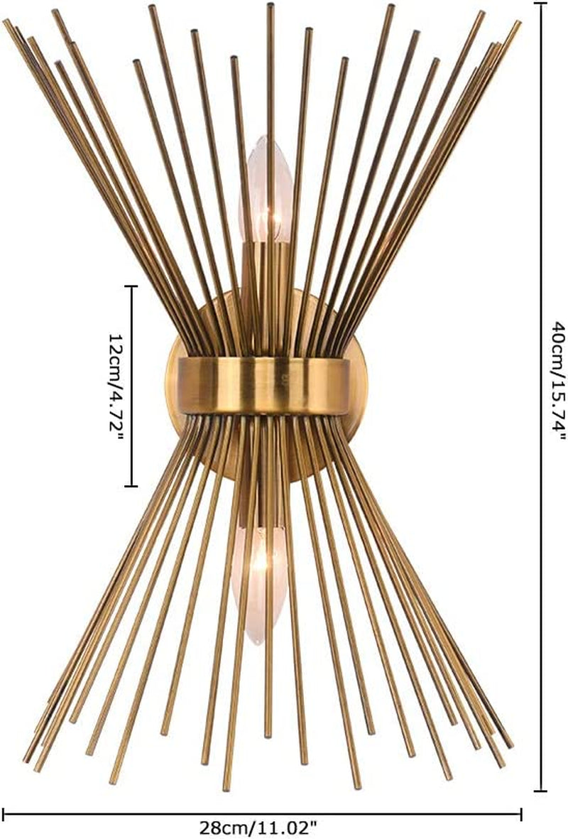 2-Light Vanity Light Mid-Century Modern Starburst Wall Sconce Lamp Sunburst Sconce Gold Lamp for Powder Room Bedroom Bathroom
