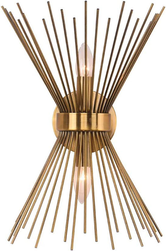 2-Light Vanity Light Mid-Century Modern Starburst Wall Sconce Lamp Sunburst Sconce Gold Lamp for Powder Room Bedroom Bathroom