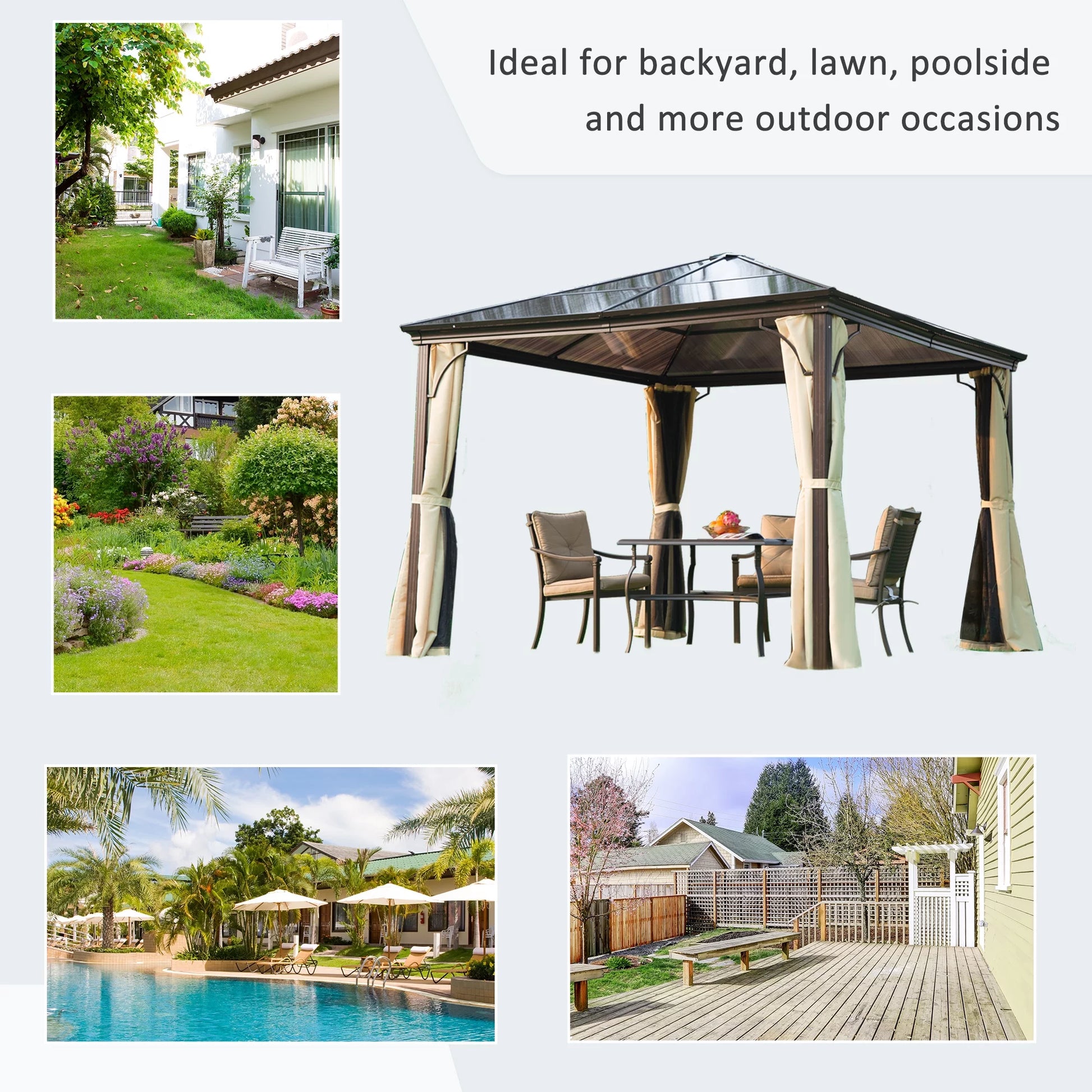 12' X 14' Hardtop Gazebo Canopy with Polycarbonate Roof, Aluminum Frame, Permanent Pavilion Outdoor Gazebo with Netting, for Patio, Garden, Backyard, Deck, Lawn