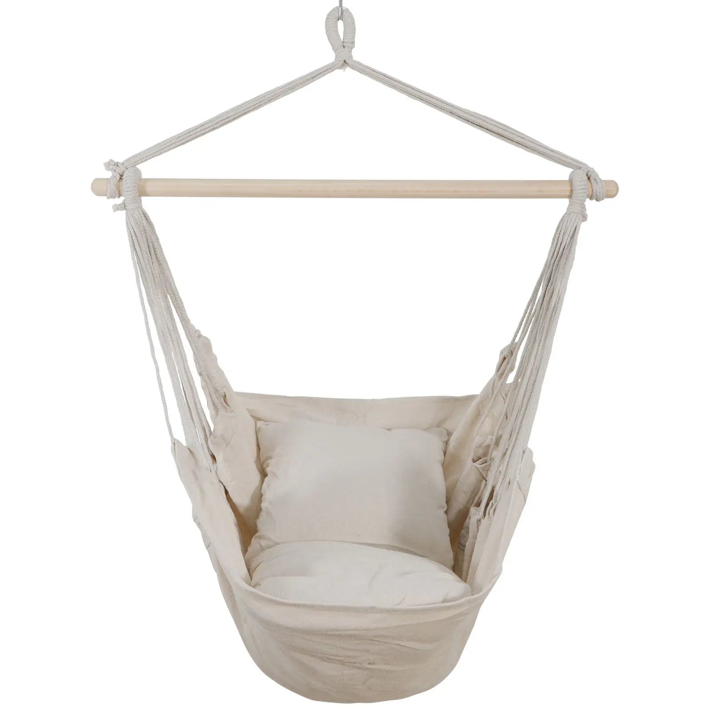 Beige Hammock Chair Swing Hanging Rope Net Chair Porch Patio with 2 Cushions