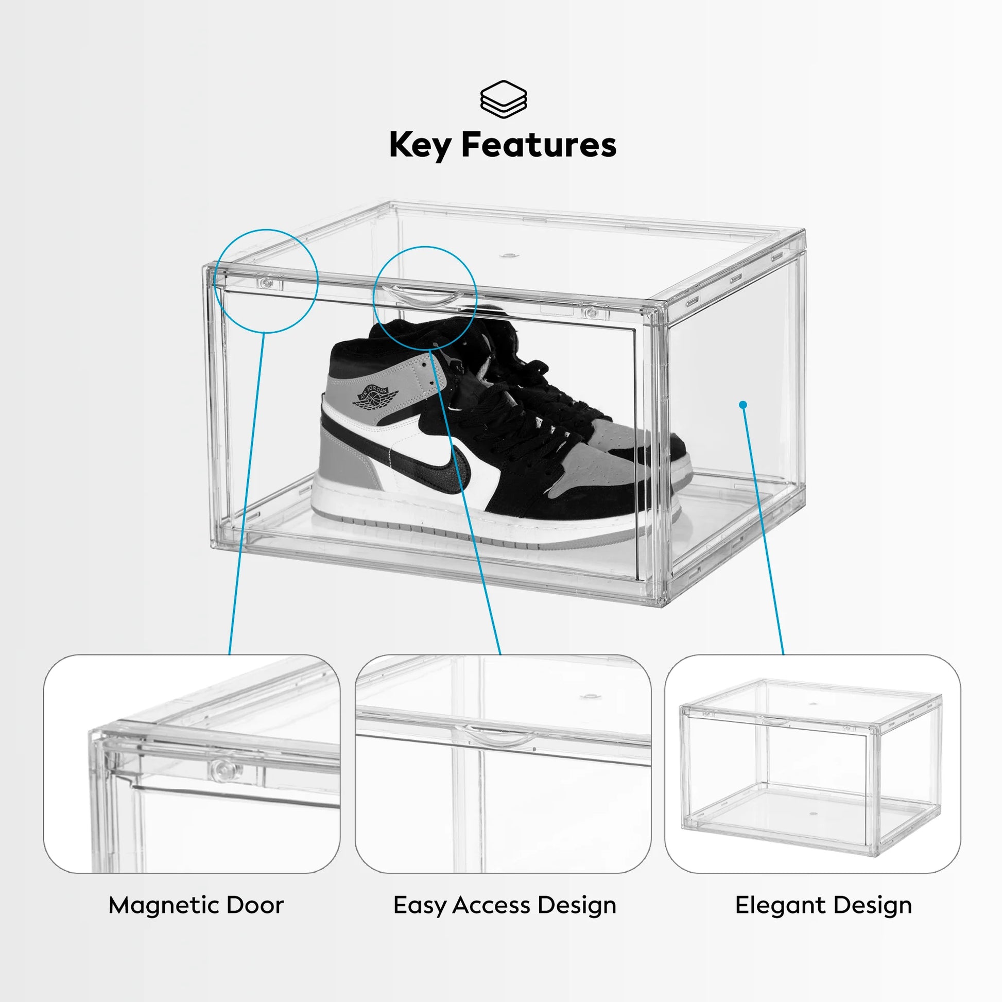 Shoe Storage - 3 Pack Plastic Shoe Storage Boxes - Clear Shoe Storage Boxes Stackable - Magnetic Side Opening Shoe Storage Organizer - Space-Saving Stackable Shoe Boxes - Clear