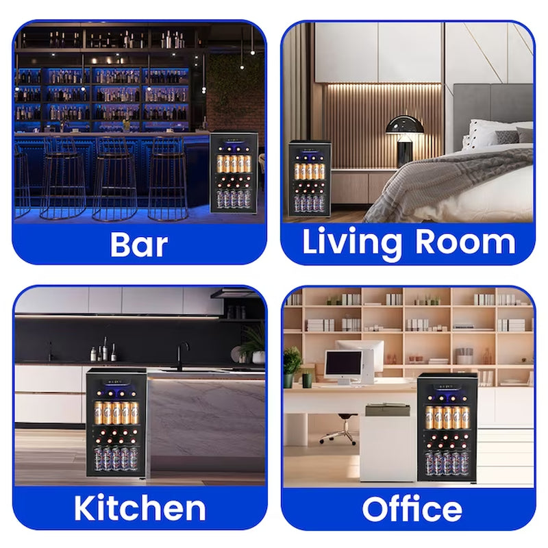 17.5-In W 130-Can Capacity Black Freestanding Beverage Refrigerator with Glass Door