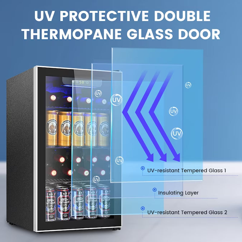 17.5-In W 130-Can Capacity Black Freestanding Beverage Refrigerator with Glass Door
