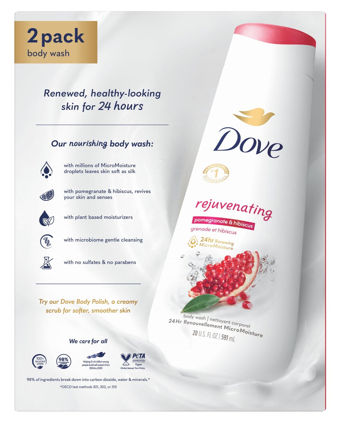 Rejuvenating Gentle Women'S Body Wash All Skin Type, Pomegranate & Hibiscus, 20 Fl Oz Twin Pack